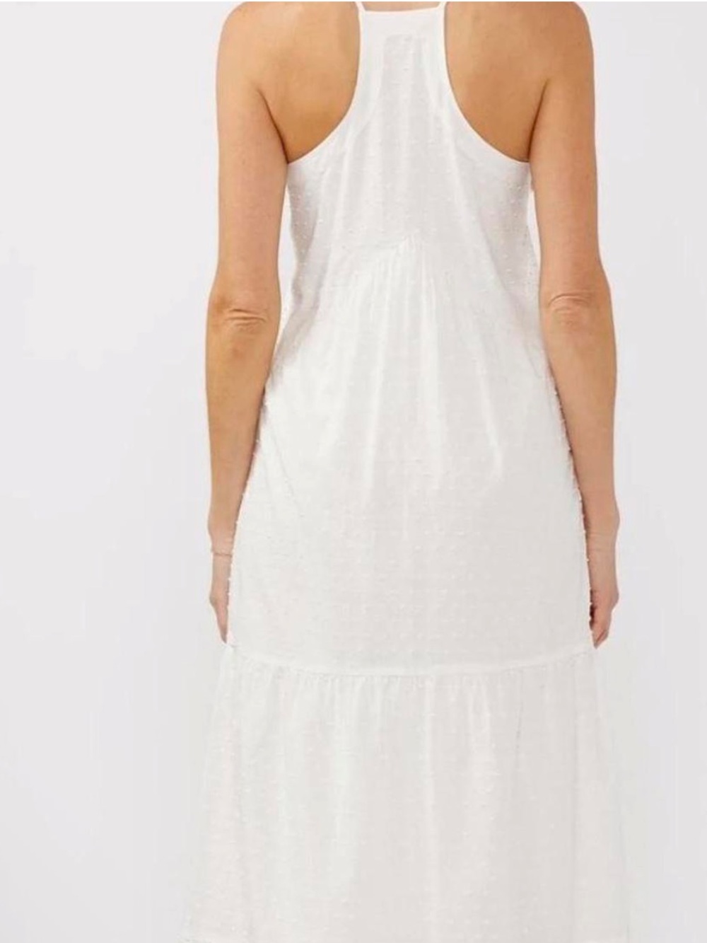 White Eyelet Spaghetti-Strap Maxi Dress - Women's Summer Tiered Dress - Picture 2 of 5